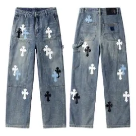 P290 💰 (Top version) chrome hearts ss25 blue, black, blue and white grained leather denim workwear logging pants. Styles with different wash textures, very friendly to people with thin legs and thick legs. The slightly flared version is very flattering to the leg shape. The moderate length is timeless and easy to match. It is the basic styling foundation for various styles. It is a must-have in the wardrobe! The fabric is stiff but also makes the upper body soft without losing texture. The washing process is even more perfect. It is a must-have item for everyone! ! !  Color: blue Size: 30-32-34-36 30 32 34 36 Waist circumference 80 85 90 95 Sitting circumference 105 110 115 120 Foot opening 46 47 48 49 External length 102 103 104 105